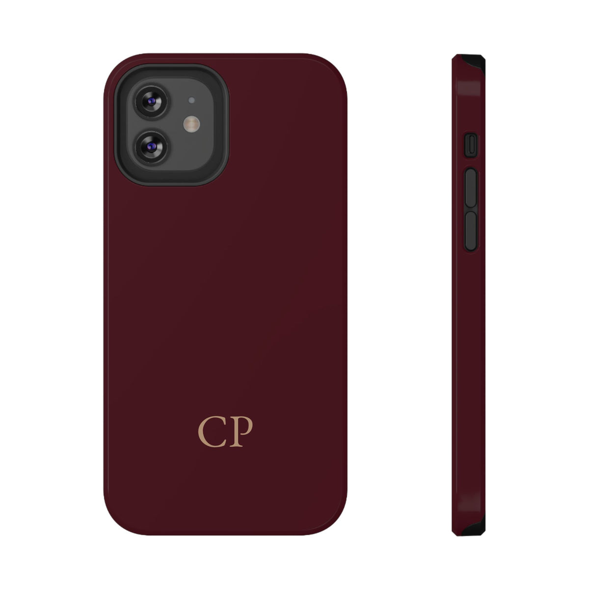 Burgundy Solid Monogram personalized protective phone case for iPhone 12, glossy finish