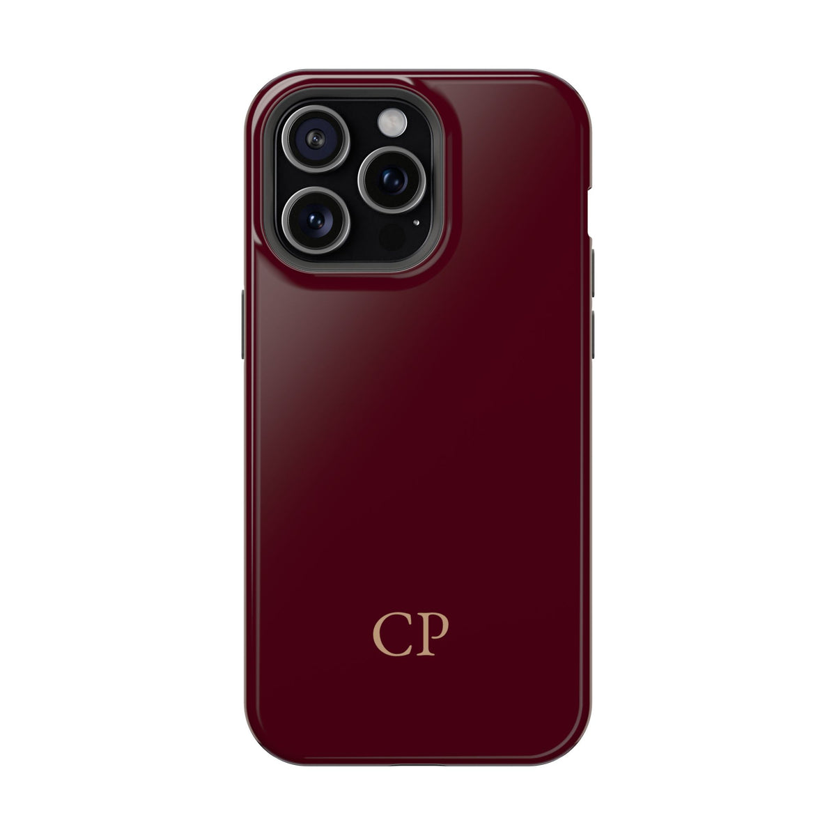 Burgundy Solid Monogram personalized MagSafe case for iPhone 15 Pro Max, glossy finish