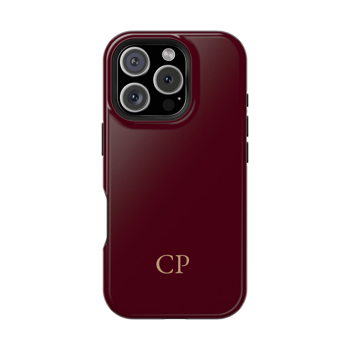 Burgundy Solid Monogram personalized MagSafe case for iPhone 16 Pro, glossy finish
