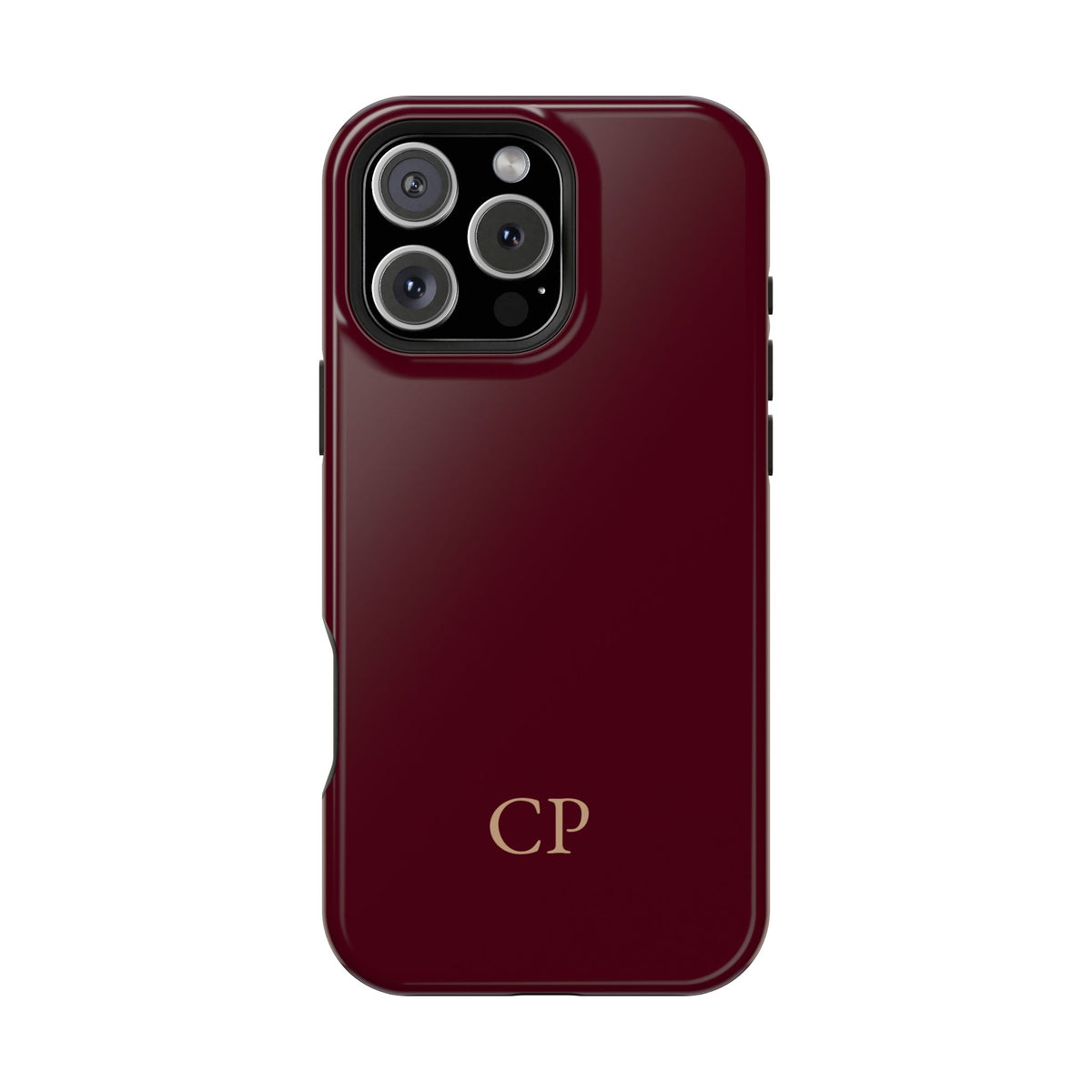 Burgundy Solid Monogram personalized MagSafe case for iPhone 16 Pro Max, glossy finish
