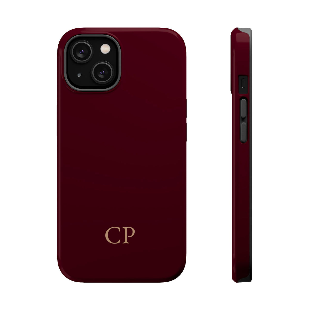 Burgundy Solid Monogram personalized MagSafe case for iPhone 14, glossy finish