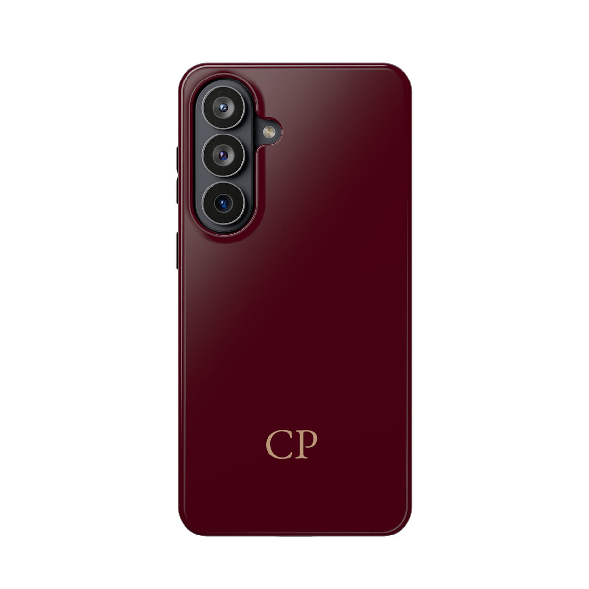 Burgundy Solid Monogram personalized MagSafe case for Samsung Galaxy S26 Plus, glossy finish