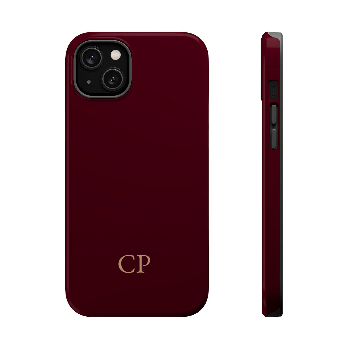 Burgundy Solid Monogram personalized MagSafe case for iPhone 14 Plus, glossy finish
