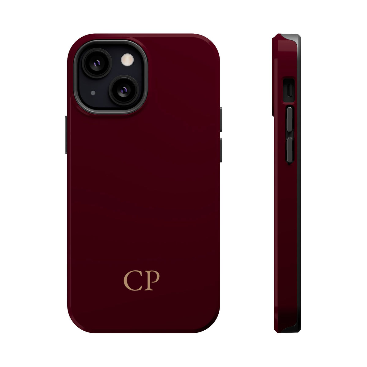 Burgundy Solid Monogram personalized MagSafe case for iPhone 13 Mini, glossy finish