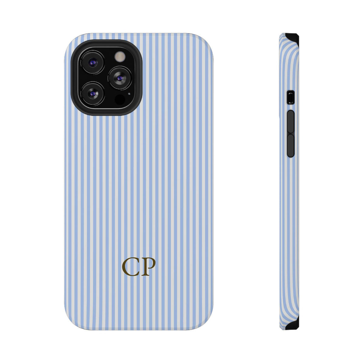 Sky Pinstripe Monogram personalized protective phone case for iPhone 12 Pro Max, glossy finish