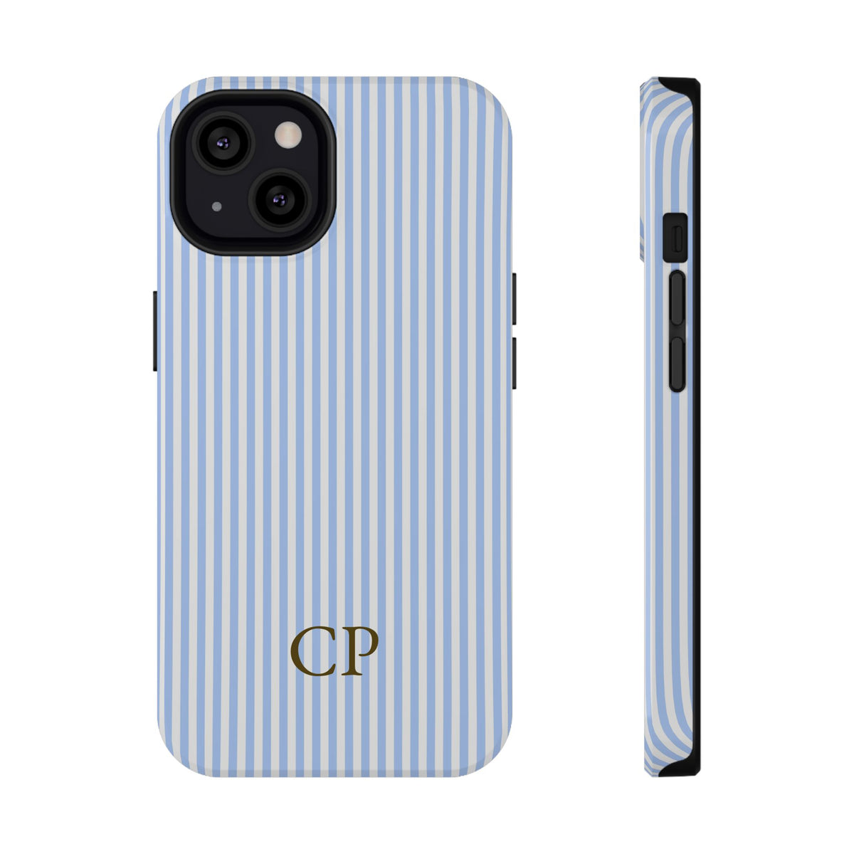 Sky Pinstripe Monogram personalized protective phone case for iPhone 13, glossy finish