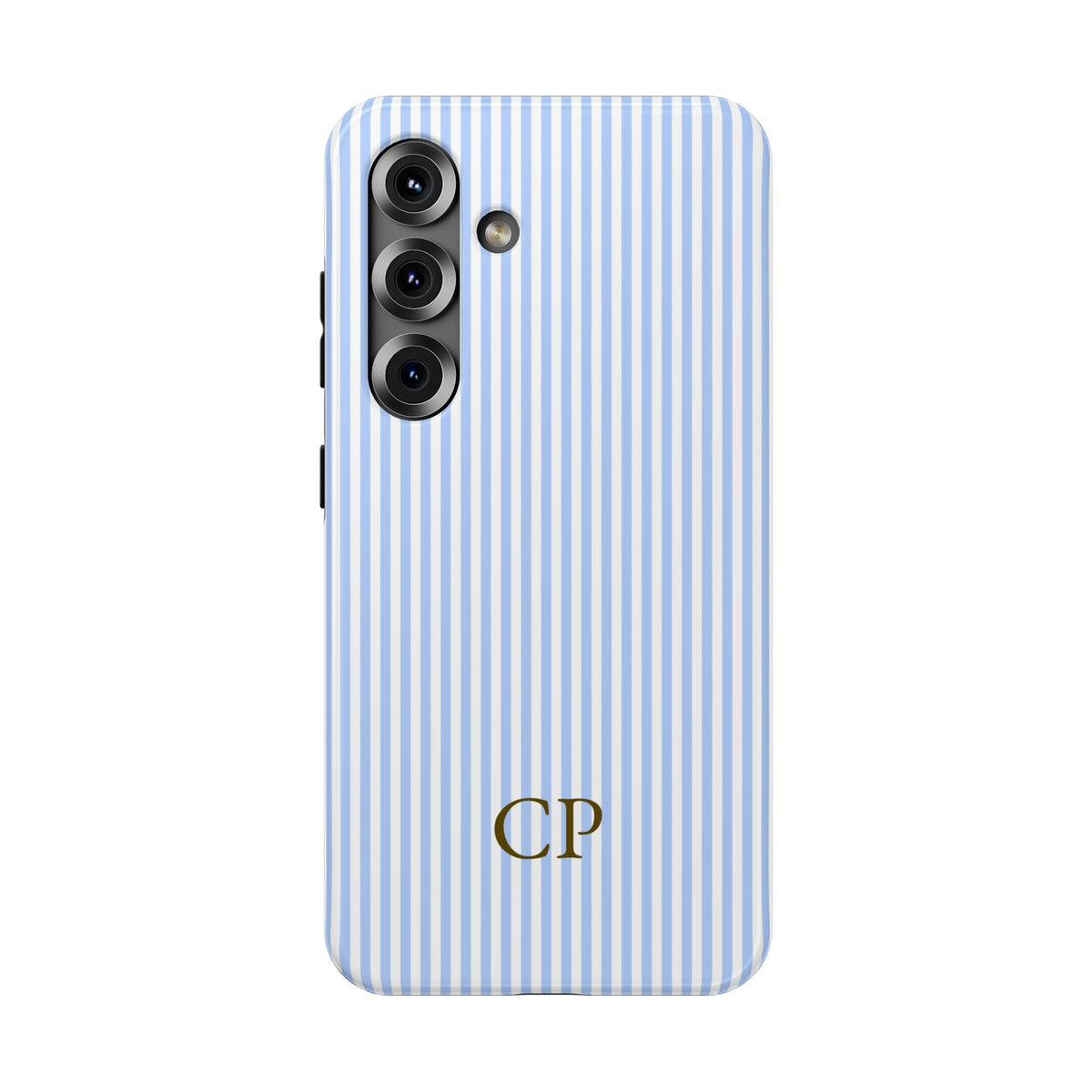 Sky Pinstripe Monogram personalized protective phone case for Samsung Galaxy S25, glossy finish