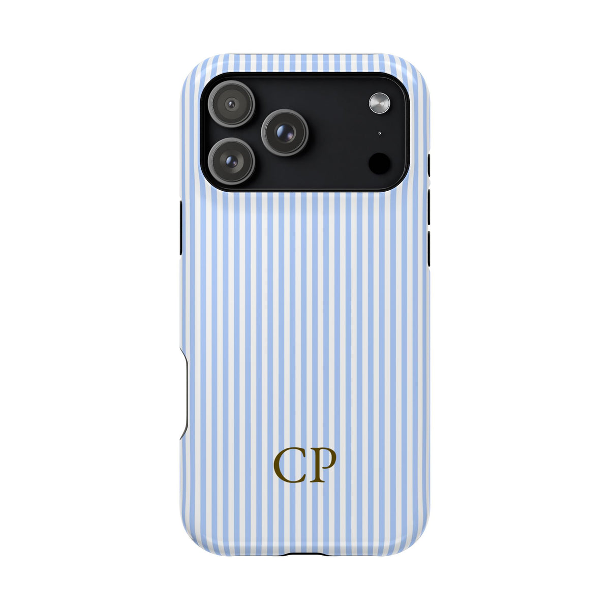 Sky Pinstripe Monogram personalized MagSafe case for iPhone 18 Pro Max, glossy finish