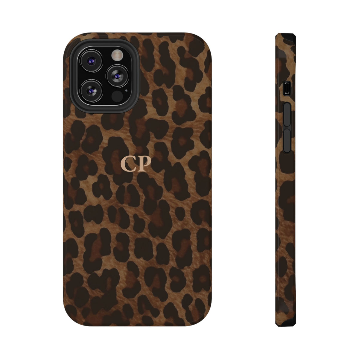 Brown Leopard Monogram personalized protective phone case for iPhone 12 Pro, glossy finish