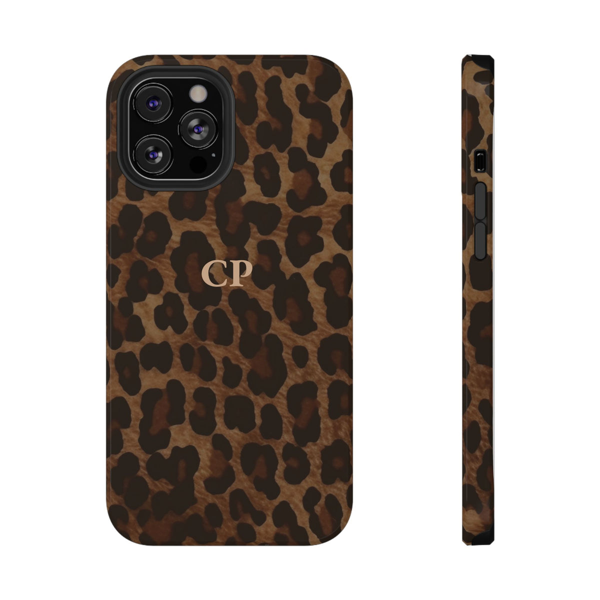 Brown Leopard Monogram personalized protective phone case for iPhone 12 Pro Max, glossy finish