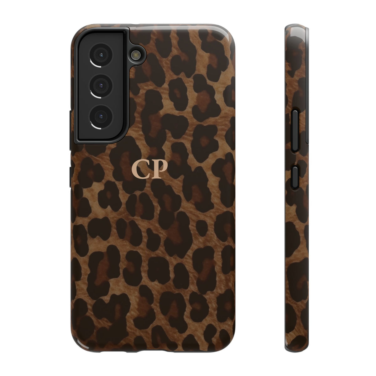 Brown Leopard Monogram personalized protective phone case for Samsung Galaxy S22, glossy finish