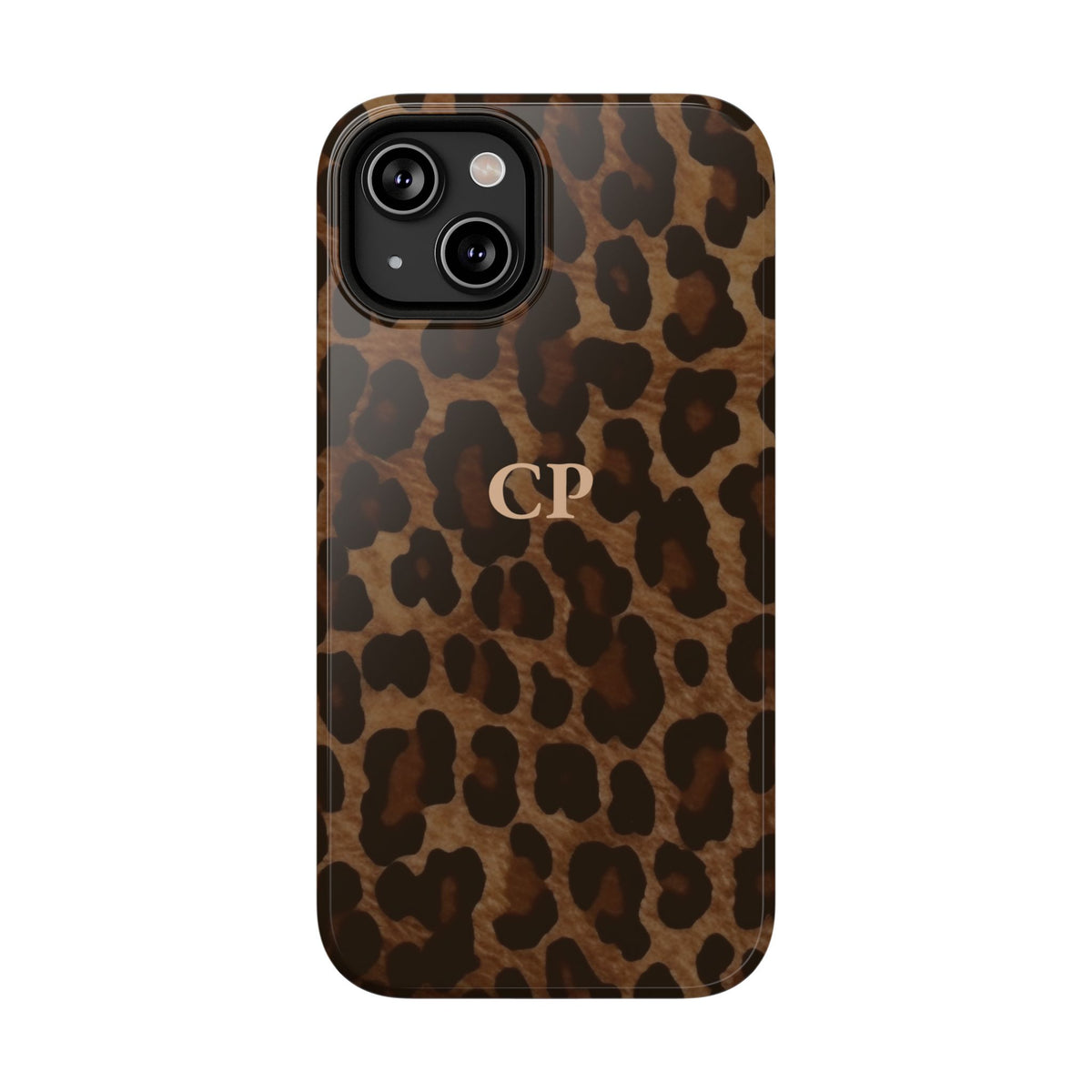 Brown Leopard Monogram personalized protective phone case for iPhone 14, glossy finish