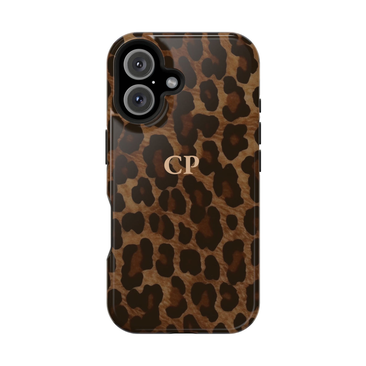 Brown Leopard Monogram personalized protective phone case for iPhone 16, glossy finish