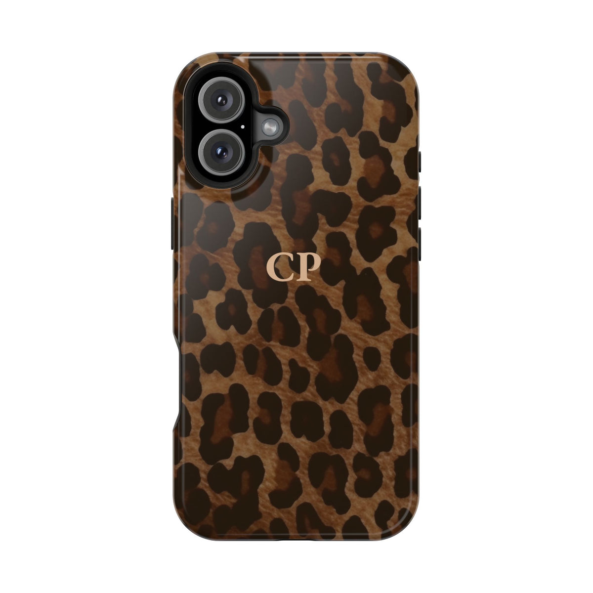 Brown Leopard Monogram personalized protective phone case for iPhone 16 Plus, glossy finish