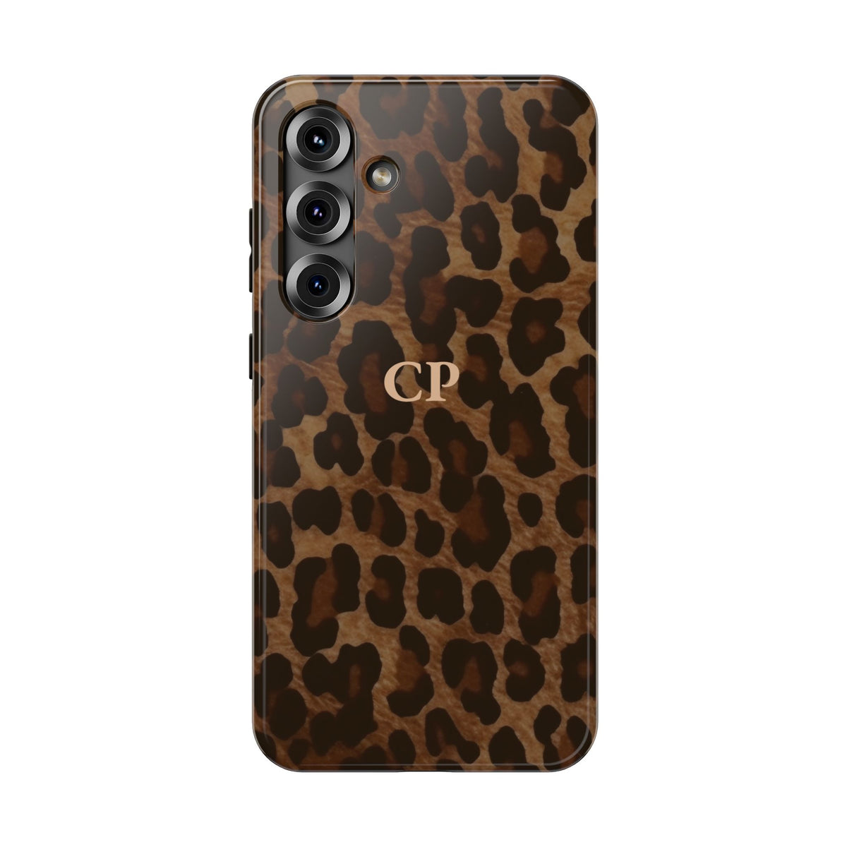 Brown Leopard Monogram personalized protective phone case for Samsung Galaxy S25 Plus, glossy finish