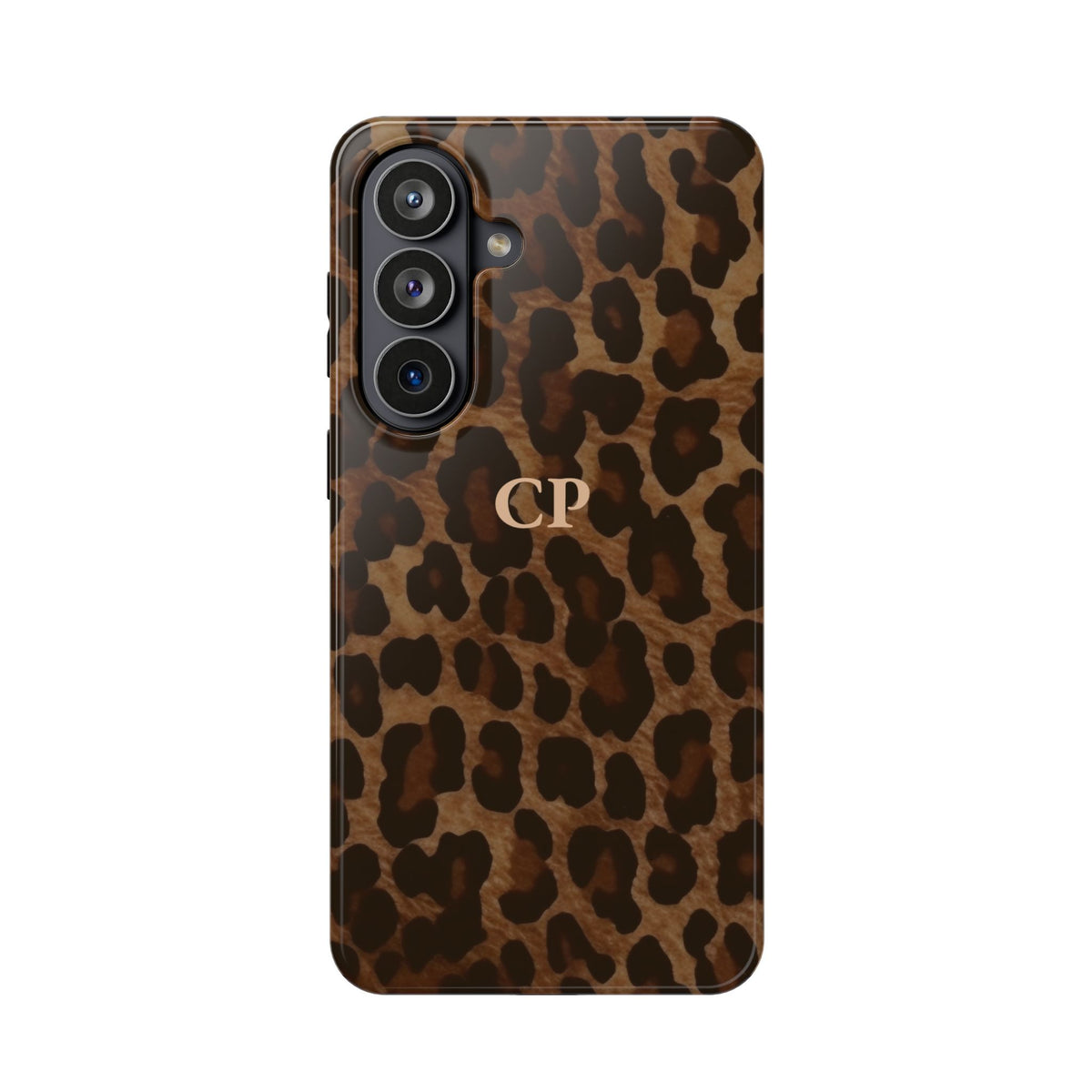 Brown Leopard Monogram personalized protective phone case for Samsung Galaxy S26 Plus, glossy finish