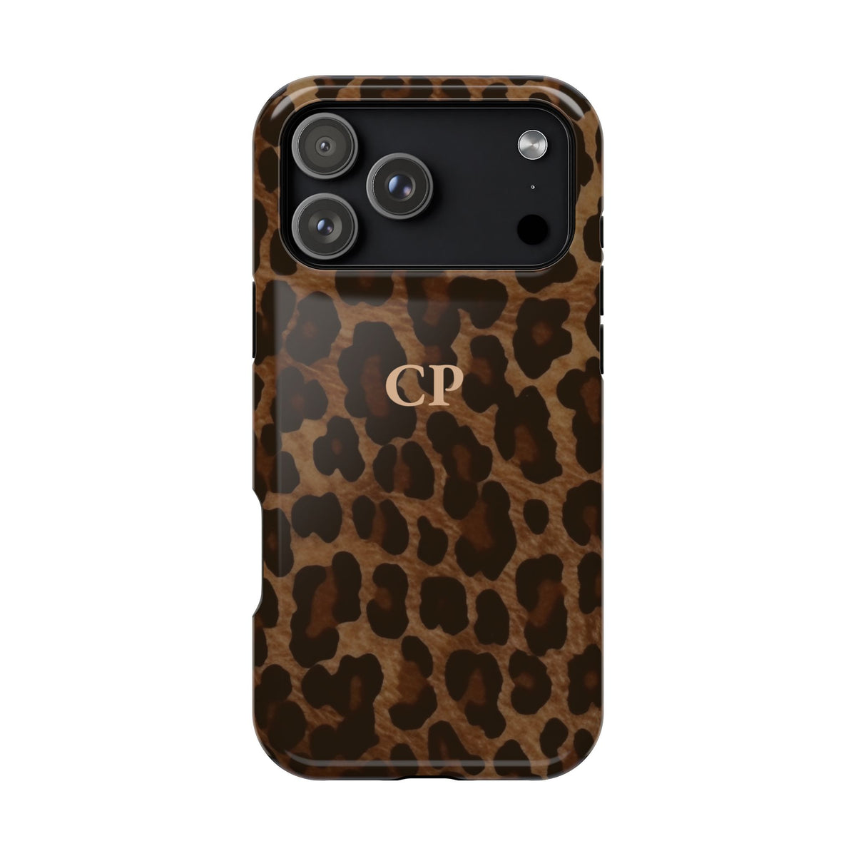 Brown Leopard Monogram personalized protective phone case for iPhone 18 Pro Max, glossy finish