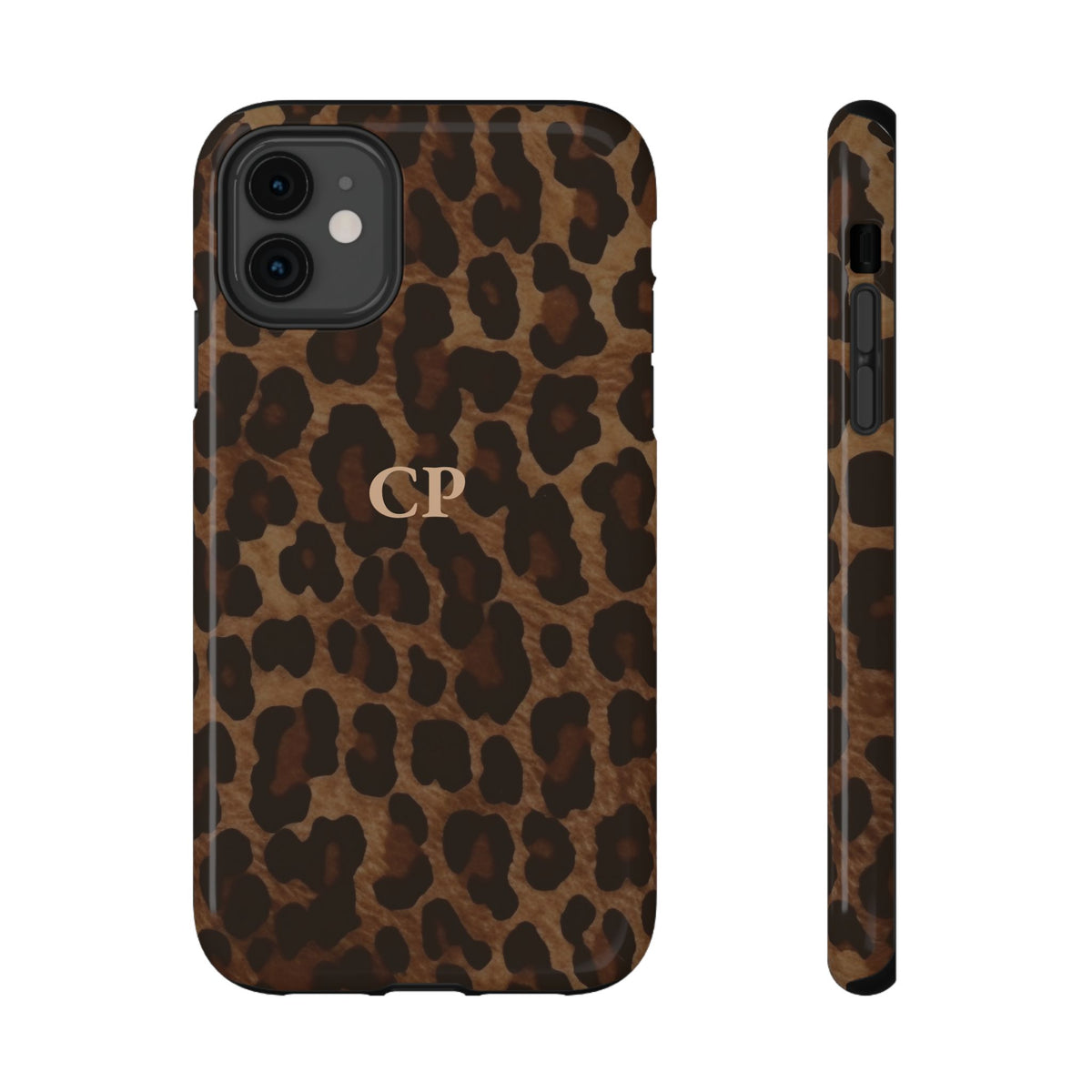 Brown Leopard Monogram personalized protective phone case for iPhone 11, glossy finish