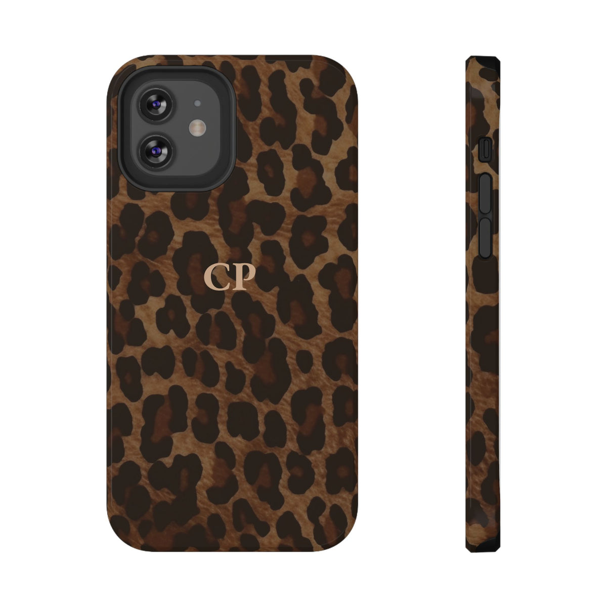 Brown Leopard Monogram personalized protective phone case for iPhone 12, glossy finish