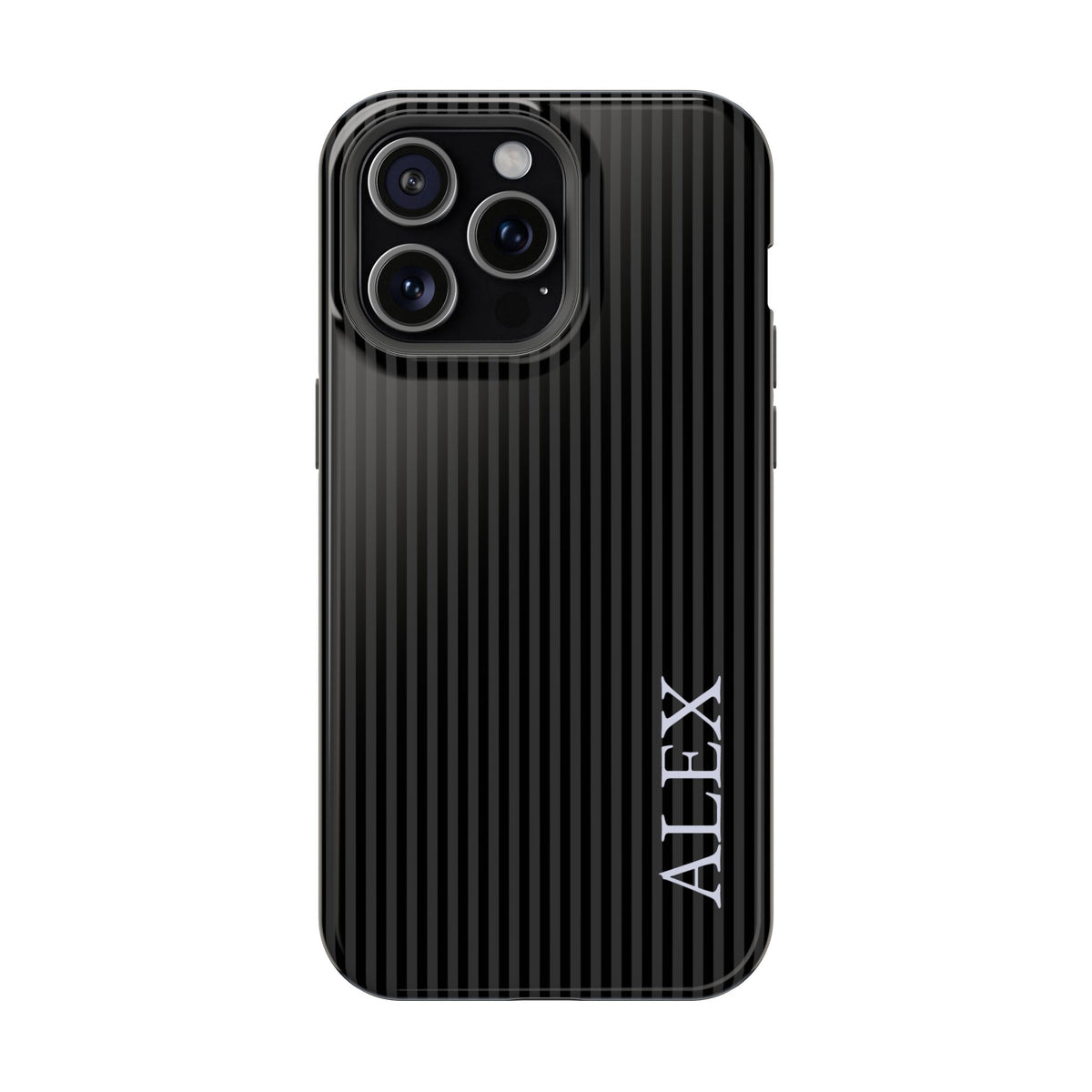 Black Stripe Name personalized protective phone case for iPhone 15 Pro Max, glossy finish