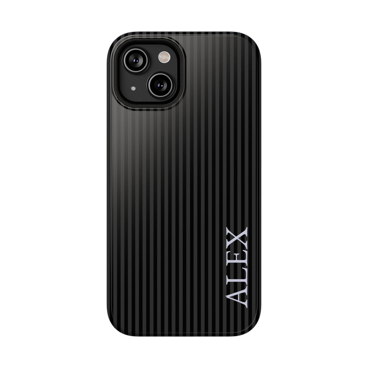 Black Stripe Name personalized protective phone case for iPhone 14, glossy finish