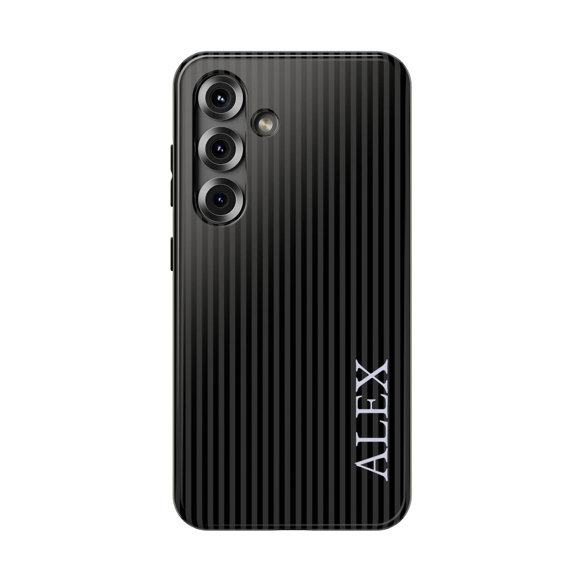 Black Stripe Name personalized protective phone case for Samsung Galaxy S25, glossy finish