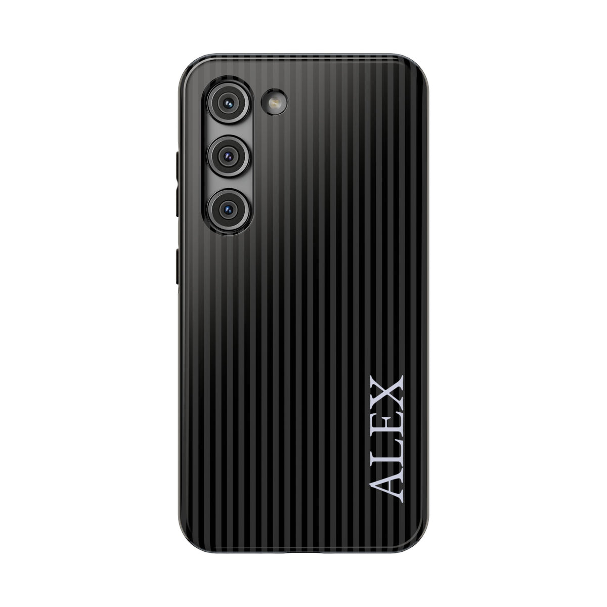 Black Stripe Name personalized protective phone case for Samsung Galaxy S23, glossy finish