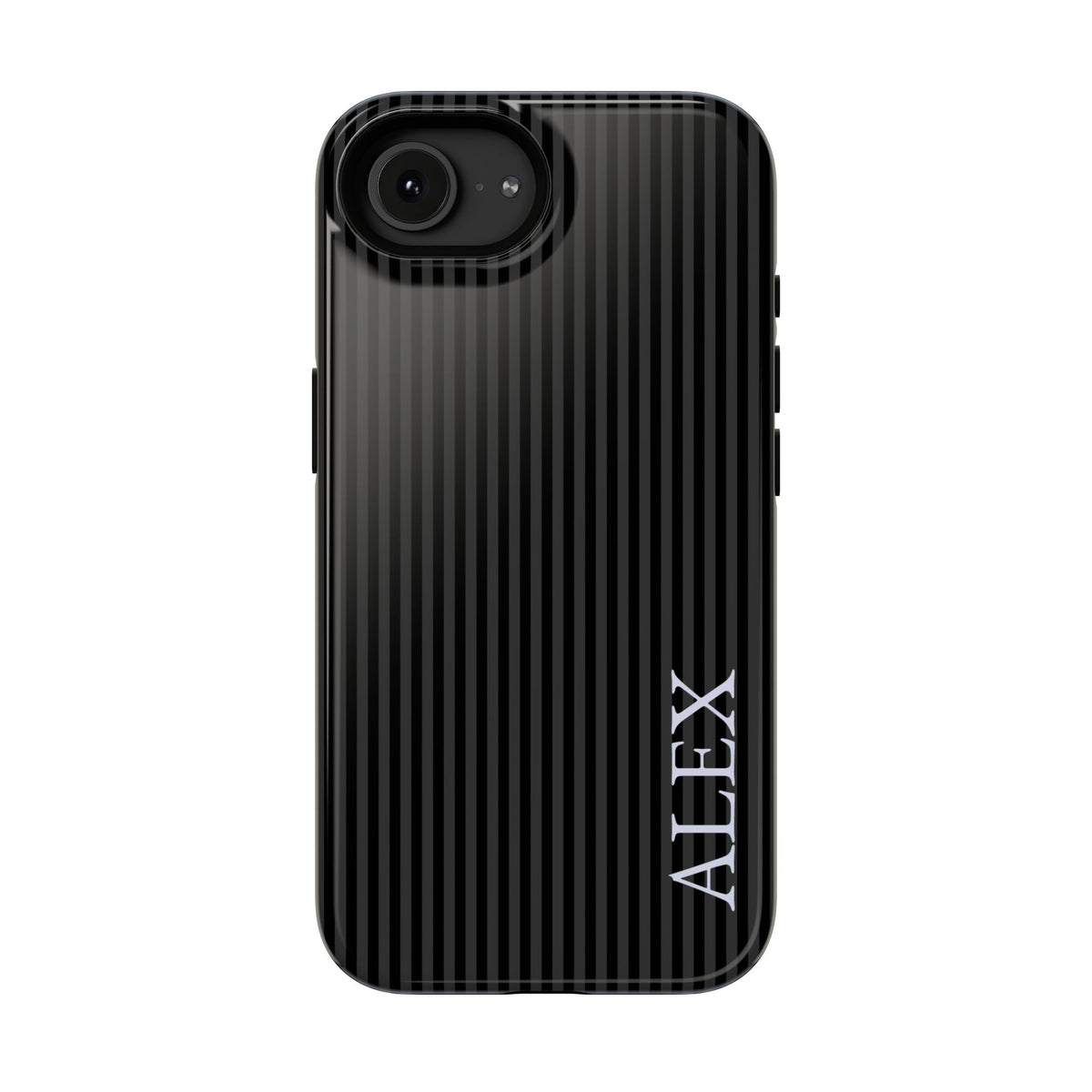 Black Stripe Name personalized protective phone case for iPhone 16e, glossy finish
