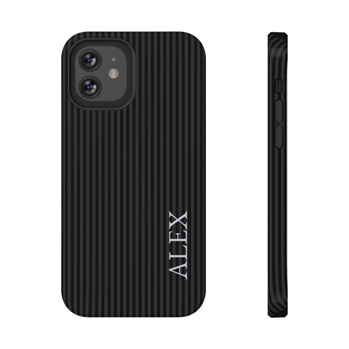 Black Stripe Name personalized protective phone case for iPhone 12, glossy finish