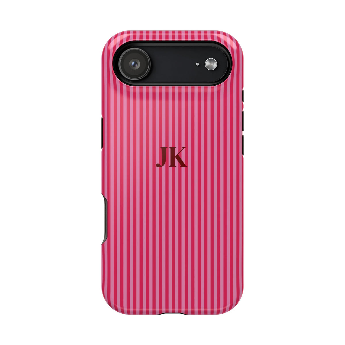 Raspberry Pinstripe Monogram personalized protective phone case for iPhone 17 Air, glossy finish