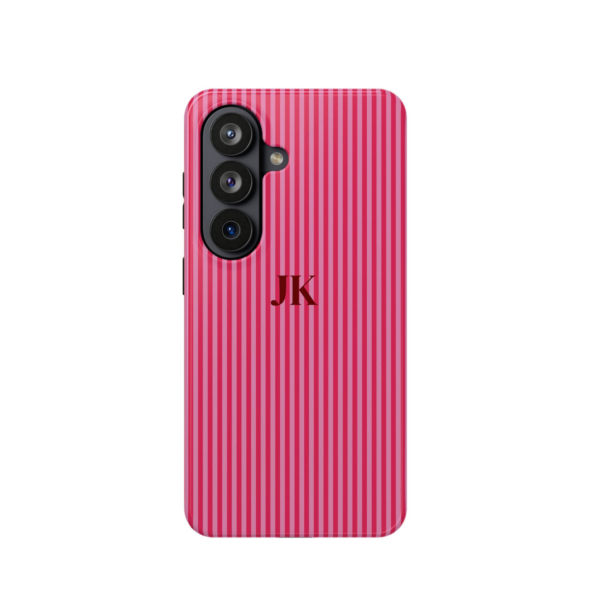 Raspberry Pinstripe Monogram personalized protective phone case for Samsung Galaxy S26, glossy finish