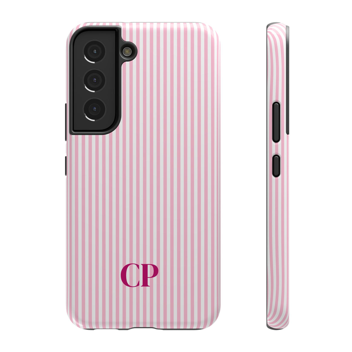 Blush Pinstripe Monogram personalized protective phone case for Samsung Galaxy S22, glossy finish