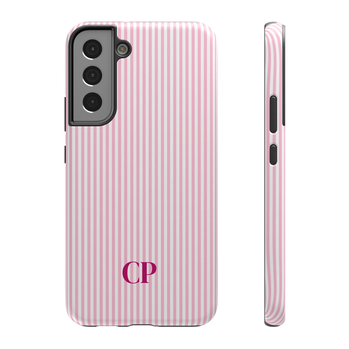 Blush Pinstripe Monogram personalized protective phone case for Samsung Galaxy S22 Plus, glossy finish