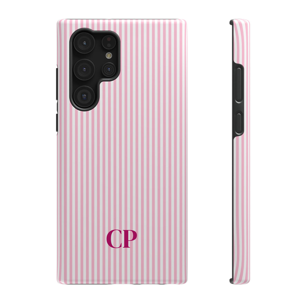 Blush Pinstripe Monogram personalized protective phone case for Samsung Galaxy S22 Ultra, glossy finish