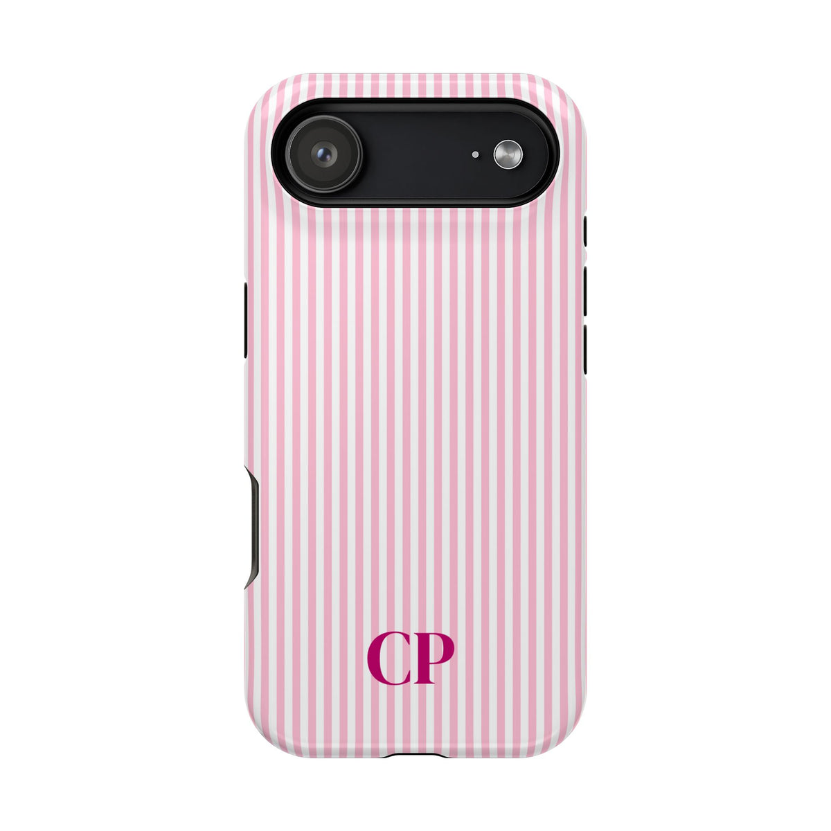 Blush Pinstripe Monogram personalized protective phone case for iPhone 17 Air, glossy finish