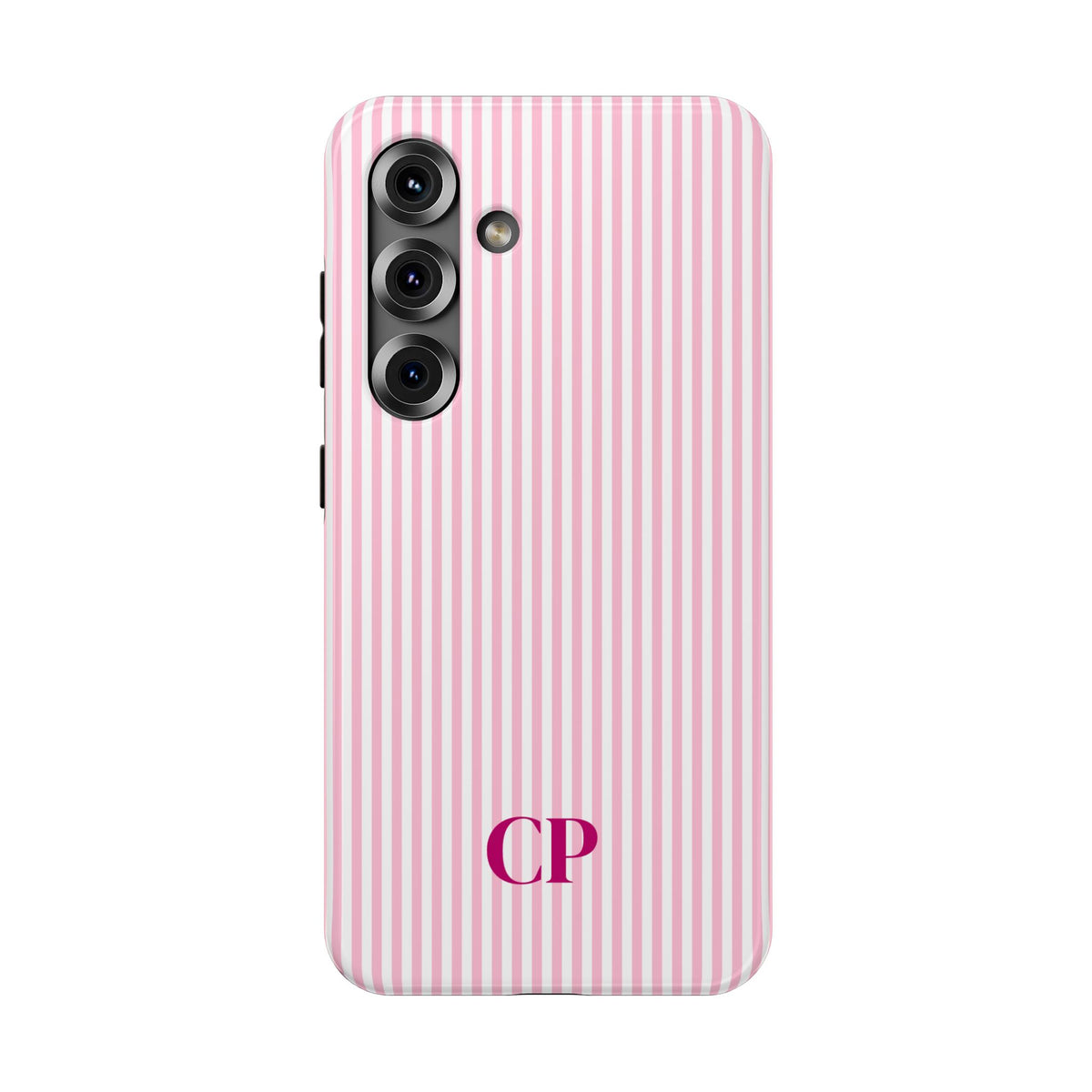 Blush Pinstripe Monogram personalized protective phone case for Samsung Galaxy S25, glossy finish