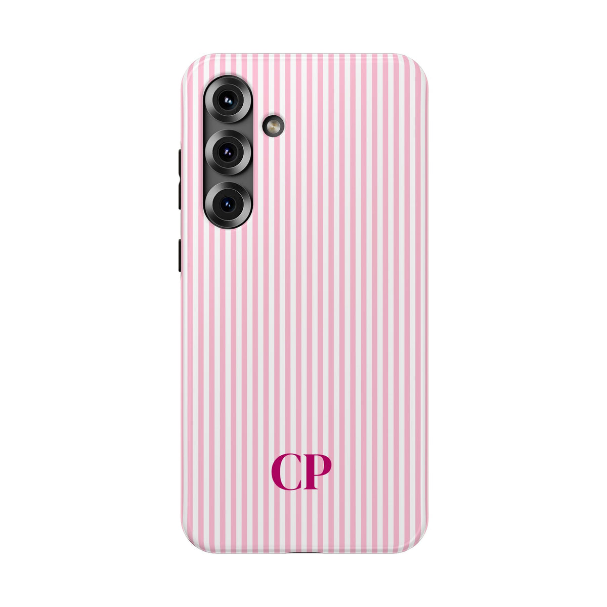 Blush Pinstripe Monogram personalized protective phone case for Samsung Galaxy S25 Plus, glossy finish