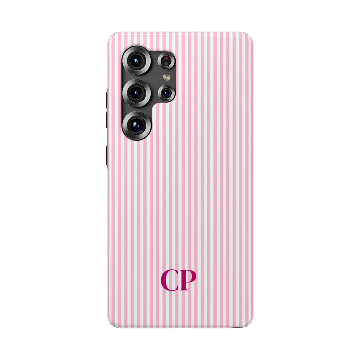 Blush Pinstripe Monogram personalized protective phone case for Samsung Galaxy S25 Ultra, glossy finish