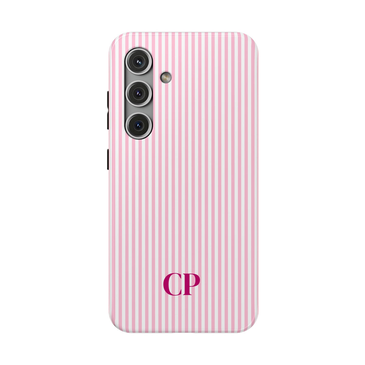 Blush Pinstripe Monogram personalized protective phone case for Samsung Galaxy S24, glossy finish