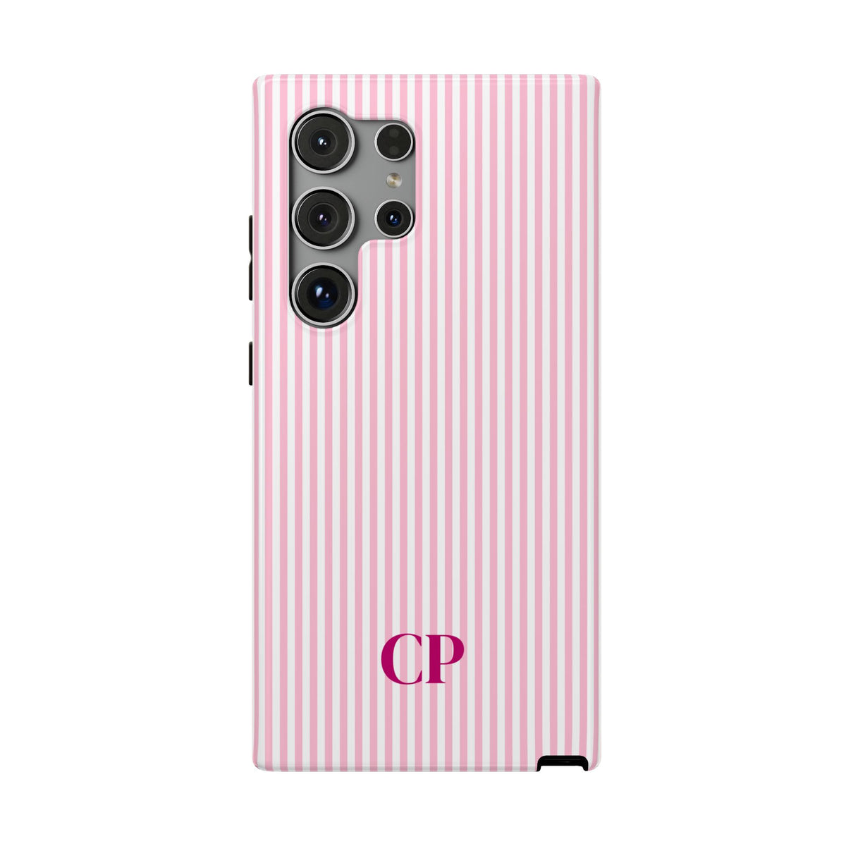 Blush Pinstripe Monogram personalized protective phone case for Samsung Galaxy S24 Ultra, glossy finish