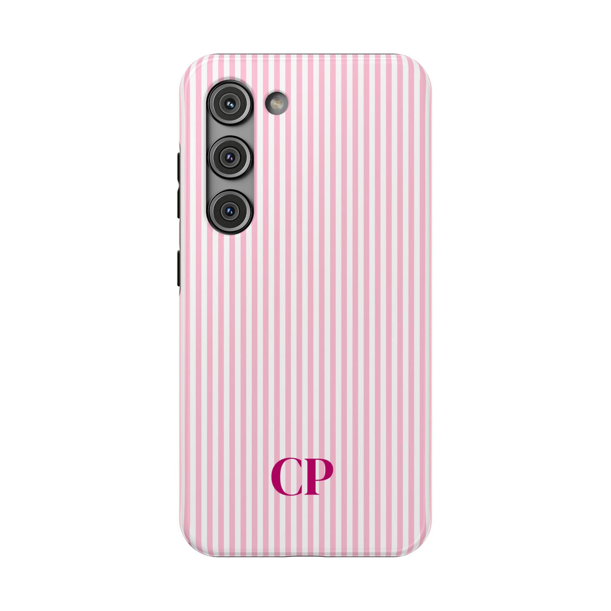 Blush Pinstripe Monogram personalized protective phone case for Samsung Galaxy S23, glossy finish