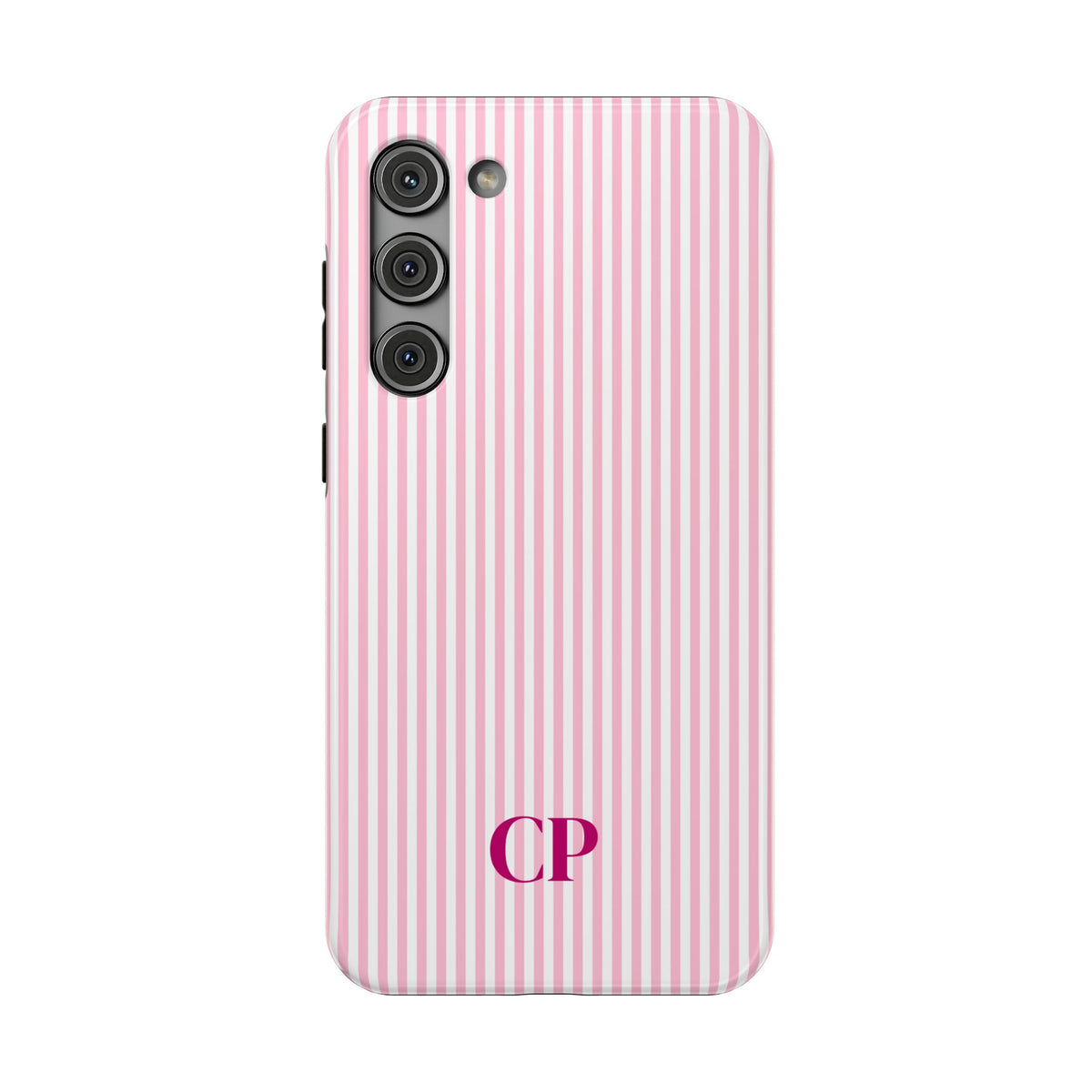Blush Pinstripe Monogram personalized protective phone case for Samsung Galaxy S23 Plus, glossy finish
