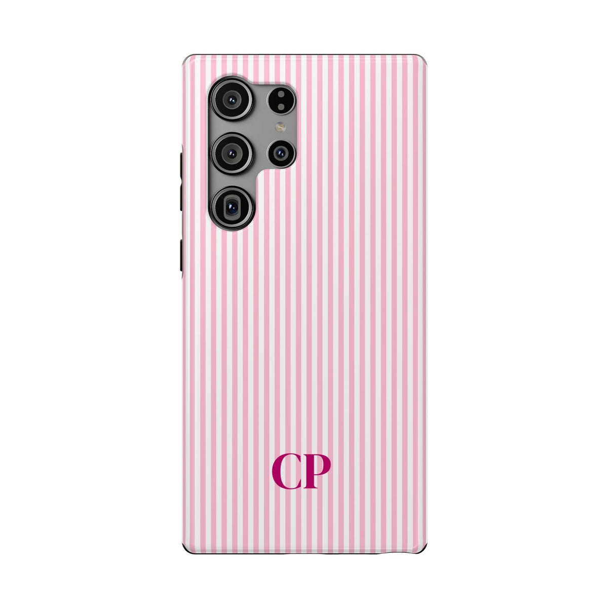 Blush Pinstripe Monogram personalized protective phone case for Samsung Galaxy S23 Ultra, glossy finish