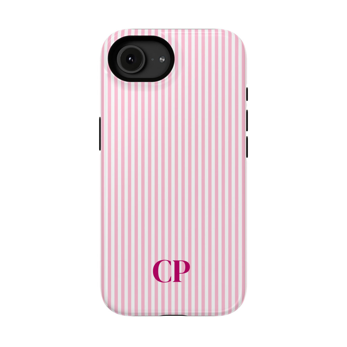 Blush Pinstripe Monogram personalized protective phone case for iPhone 16e, glossy finish