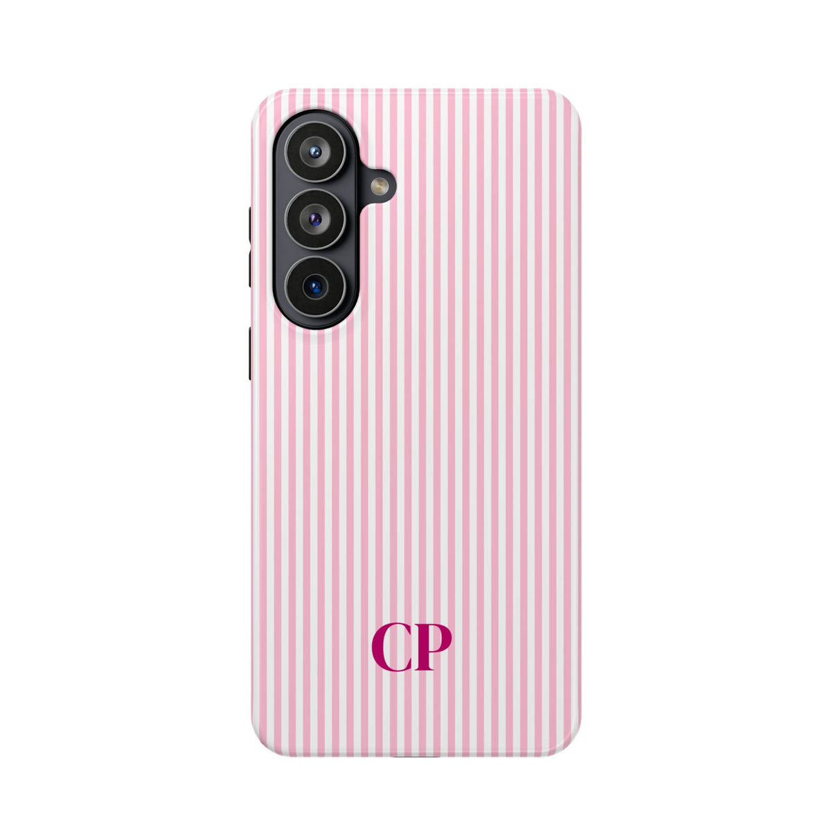 Blush Pinstripe Monogram personalized protective phone case for Samsung Galaxy S26 Plus, glossy finish
