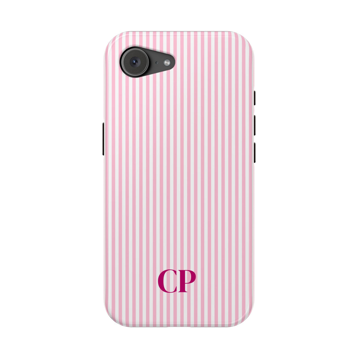 Blush Pinstripe Monogram personalized protective phone case for iPhone 17e, glossy finish