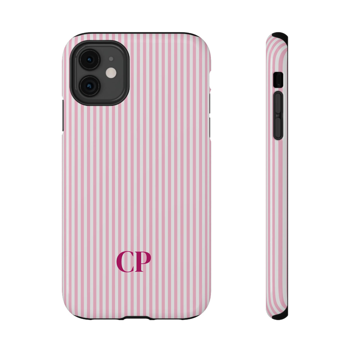 Blush Pinstripe Monogram personalized protective phone case for iPhone 11, glossy finish