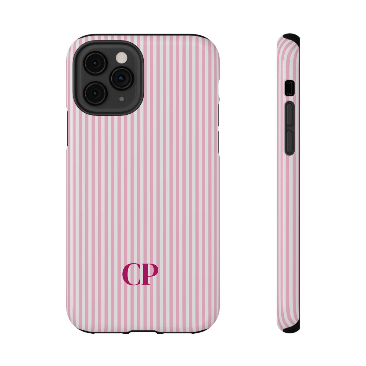 Blush Pinstripe Monogram personalized protective phone case for iPhone 11 Pro, glossy finish
