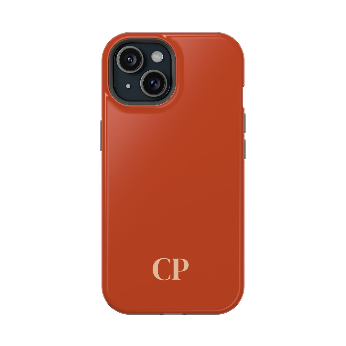 Terracotta Monogram personalized protective phone case for iPhone 15, glossy finish