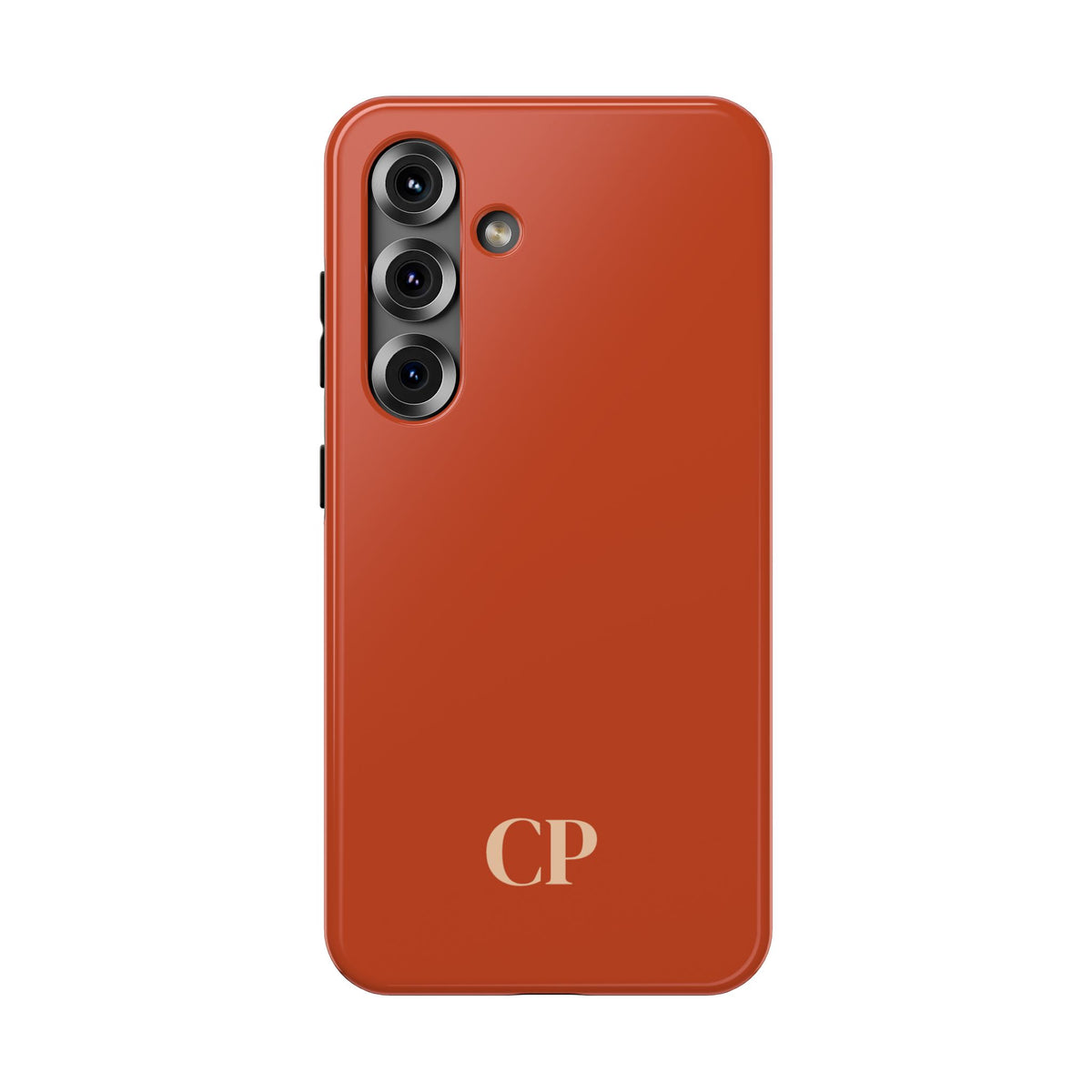 Terracotta Monogram personalized protective phone case for Samsung Galaxy S25, glossy finish